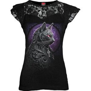 Spiral Direct Womens/Ladies Celtic Whiskers Lace Overlay T-Shirt / Black